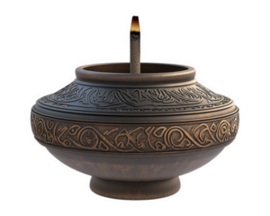 beautifully crafted incense burner featuring intricate designs and lit wick, perfect for creating serene atmosphere during rituals or meditation