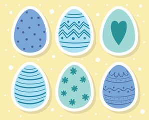 Colourful Easter eggs set. Stickers in cartoon style. Vector illustration