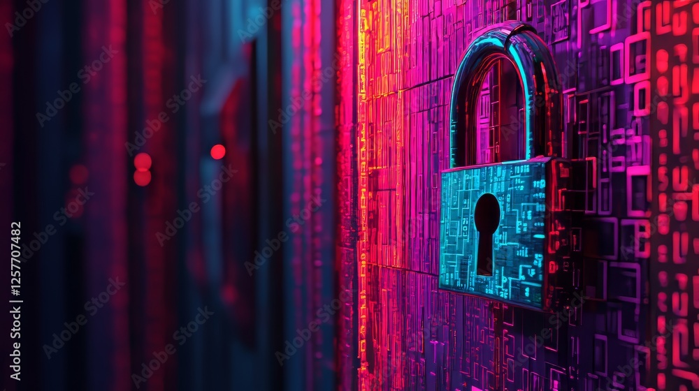 Poster concept of cybersecurity data protection technology illustrating an internet connection and online n