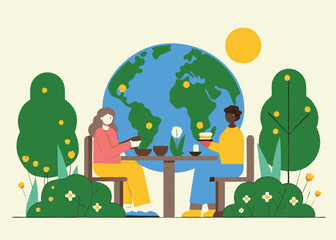 Obraz premium Sustainable Dining: Earth Day Celebration with Friends Food Meal Table Green 