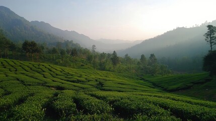 Obraz premium A scenic view of lush green tea plantations