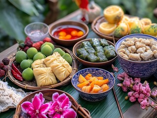 Assortment of Vietnamese traditional dessert che sweet soups in bowls