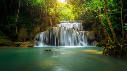 A peaceful waterfall in a lush forest, representing serenity and natural beauty in life.
