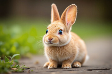 Fototapeta premium young rabbit in natural outdoor setting golden brown coat