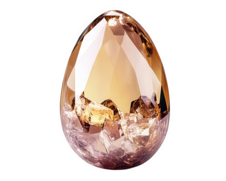 sparkling crystal Easter egg with gemstone like texture, showcasing intricate facets and blend of warm colors. This decorative piece adds elegance to any setting