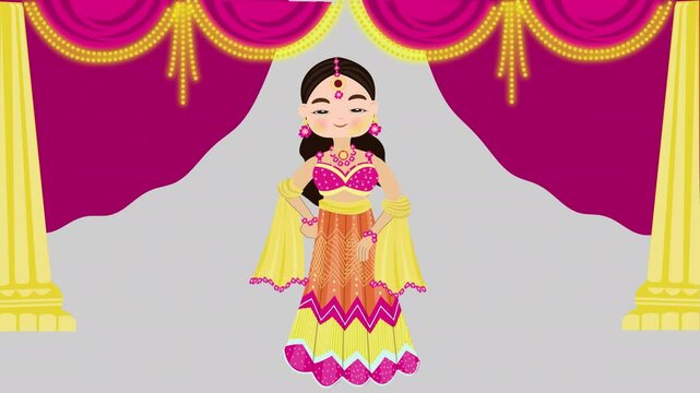 Depict the wedding haldi ceremony using flat character animation. Characters apply turmeric, share joy with family, and participate in the traditional celebration in a clean, modern style.