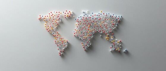 world map made of pins and string