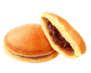 どら焼きの水彩イラスト(断面)
