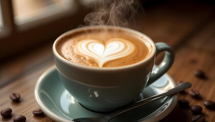 Heart-Shaped Coffee Foam in a Cup, Telling a Story of Love and Comfort in Every Sip