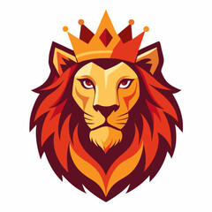 Obraz premium lion head vector illustration, lion king head with crown vector, Simple color Design vector icon with white background. Wild Animal Vector. Bird vector, Cartoon vector, 2d vector 