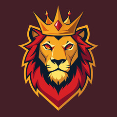 lion head vector illustration, lion king head with crown vector, Simple color Design vector icon with white background. Wild Animal Vector. Bird vector, Cartoon vector, 2d vector 	