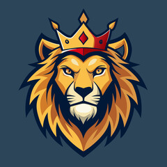 Obraz premium lion head vector illustration, lion king head with crown vector, Simple color Design vector icon with white background. Wild Animal Vector. Bird vector, Cartoon vector, 2d vector 