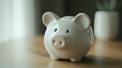 Savings finance and security showcase with piggy bank on table