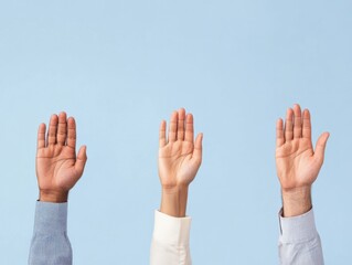 diverse hands raised in unison