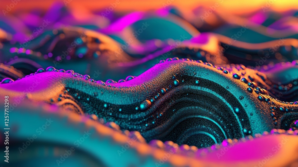 Poster gentle satisfying particle flow. elegant waves of colorful dust, magical ripples. information stream