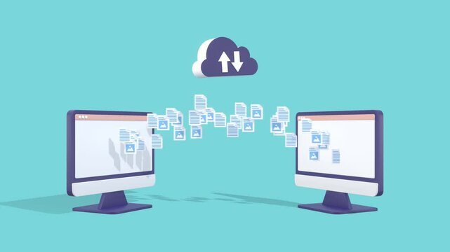 Cloud Technology, Data Transfer, Transfer files, File Sharing Concepts Animation. Digital System, Backup Data, Information sharing. Suitable For Business, Marketing, Technology Or Explainer Video.