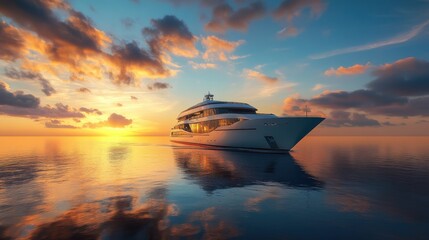 A sleek cruise ship sailing through calm blue waters