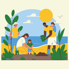Earth Day Volunteers: Mangrove Restoration Teamwork eco trees green group ocean 