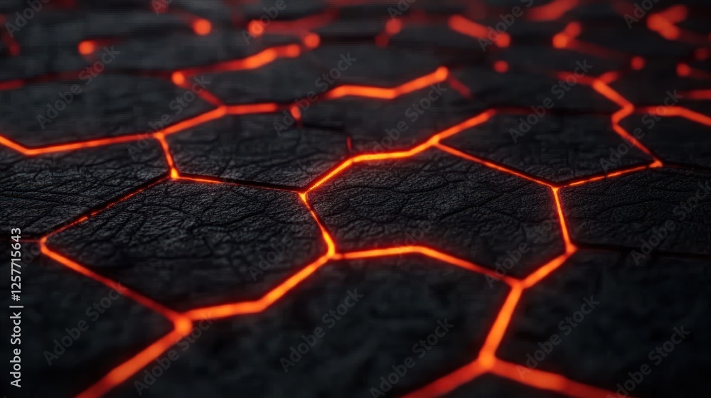 Poster Abstract Geometric Texture with Glowing Red Lines on Dark Surface Background