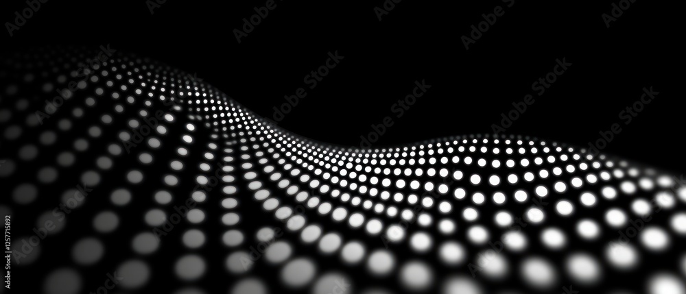 Poster Abstract Black and White Wave Pattern with Dots Creating a Modern Digital Design