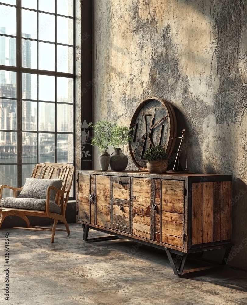 Poster a 3d rendering of a mock up frame integrated into a scandinavian-style home interior