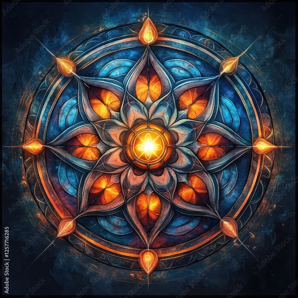 Aufkleber intricate decorative mandala design with vibrant colors and symmetrical patterns