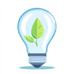 Eco-Friendly Leaf Inside Light Bulb Illustration Representing Green Energy Concept