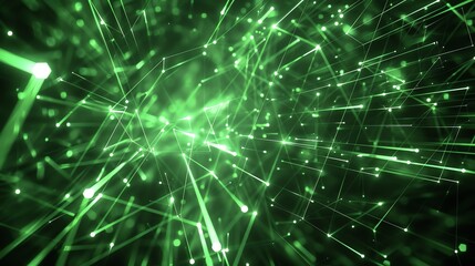 Obraz premium 3D rendering of a glowing green network of interconnected nodes and lines.