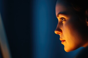 woman in Profile illuminated by Screen