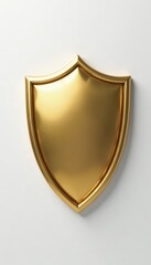 Gleaming gold shield on pristine white backdrop, white background, security