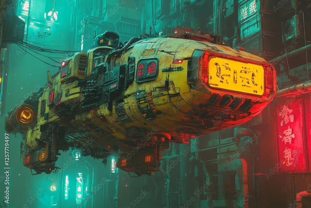 Poster a sci-fi architecture platform lights up the vast galaxy with neon lights and explosions, powered by