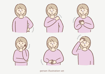体調不良の女性イラストセット
