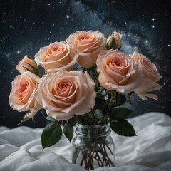 A soft and romantic rose bouquet in a starry field, with the white background making the colors pop.