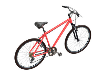 Fototapeta premium Red bicycle, top back view. Black leather saddle and handles. Png clipart isolated on transparent background