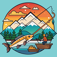 Vintage fishing logo Vector Images