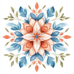 Fototapeta premium Elegant Floral Mandala Design with Soft Color Palette of Blue, Coral, and Green Tones