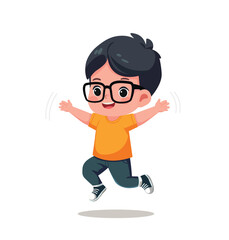 cute little kid boy jump and feel happy	