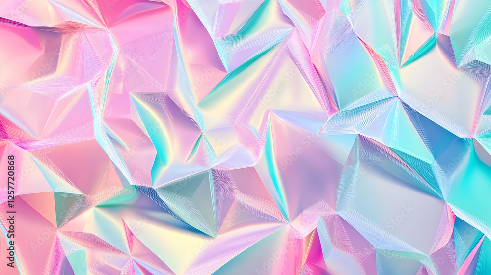 Poster Abstract Pastel Holographic Geometric Background with Iridescent Triangular Shapes and Polygonal Texture