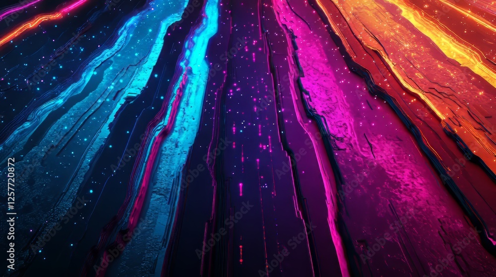 Poster gentle satisfying particle flow. elegant waves of colorful dust, magical ripples. information stream