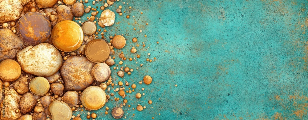 Aufkleber Textured Background with Colorful Circular Stones and Aqua Blue Surface