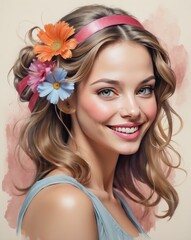 Naklejka premium Ethereal watercolor portrait of a woman’s face blending seamlessly into a delicate flower petal, symbolizing femininity, nature, and poetic transformation for International Women’s Day, 8 March.