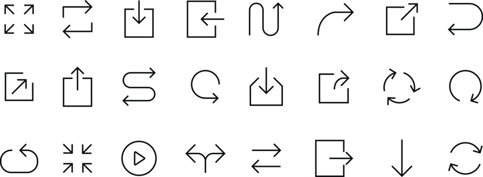 Arrows icon set, vector circle arrow line icons in thin line style