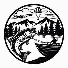 Vintage fishing logo Vector Images