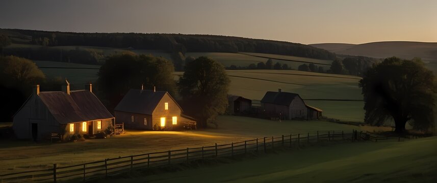 Charming rural landscape showcasing traditional farmhouses inviting nostalgia and the beauty of simple country life