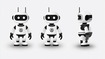 Fototapeta premium Adorable Robot Trio: Front, Back, and Side Views