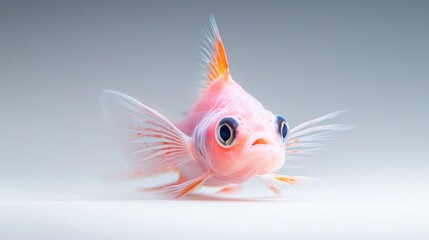 Fototapeta premium Pink goldfish swims, studio shot, white background, aquarium pet