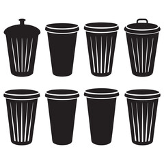 Trashcan silhouettes set garbage pack of vector silhouette design