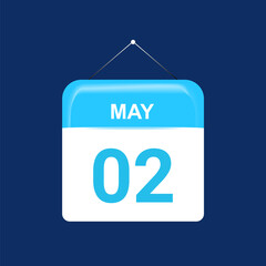 2nd May daily calendar icon template. May 2 day calendar design. Single day calendar in vector illustration flat style.