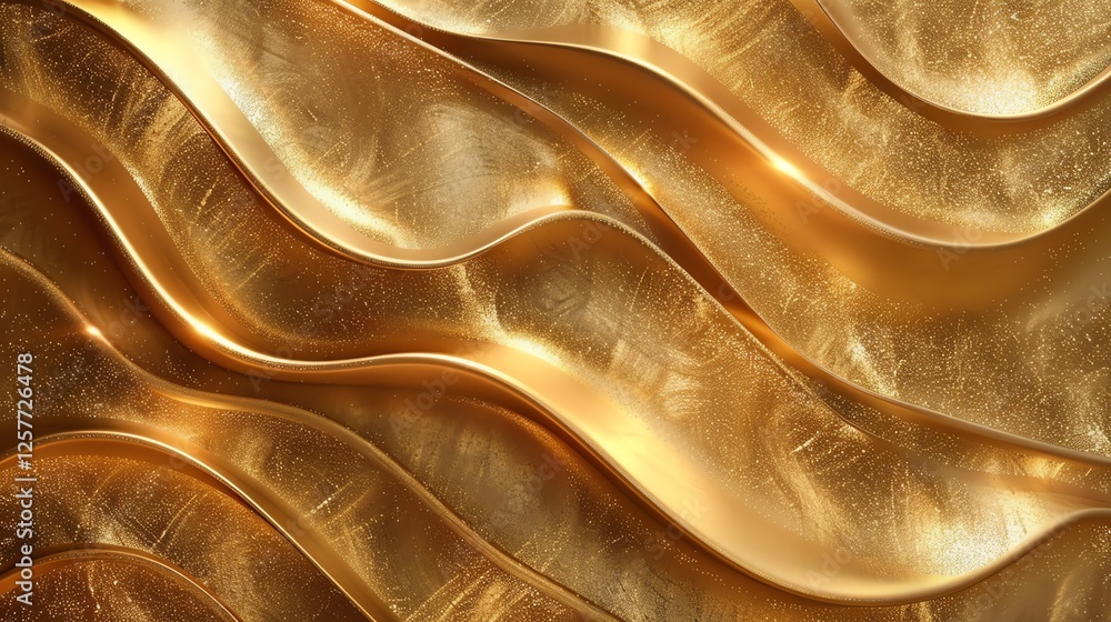 Poster golden waves. 3d rendering. abstract background.