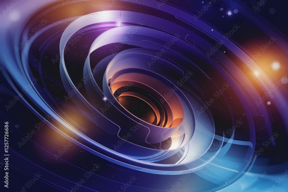 Poster Abstract swirling cosmic vortex with vibrant colors and glowing lights, creating a futuristic and dynamic visual.